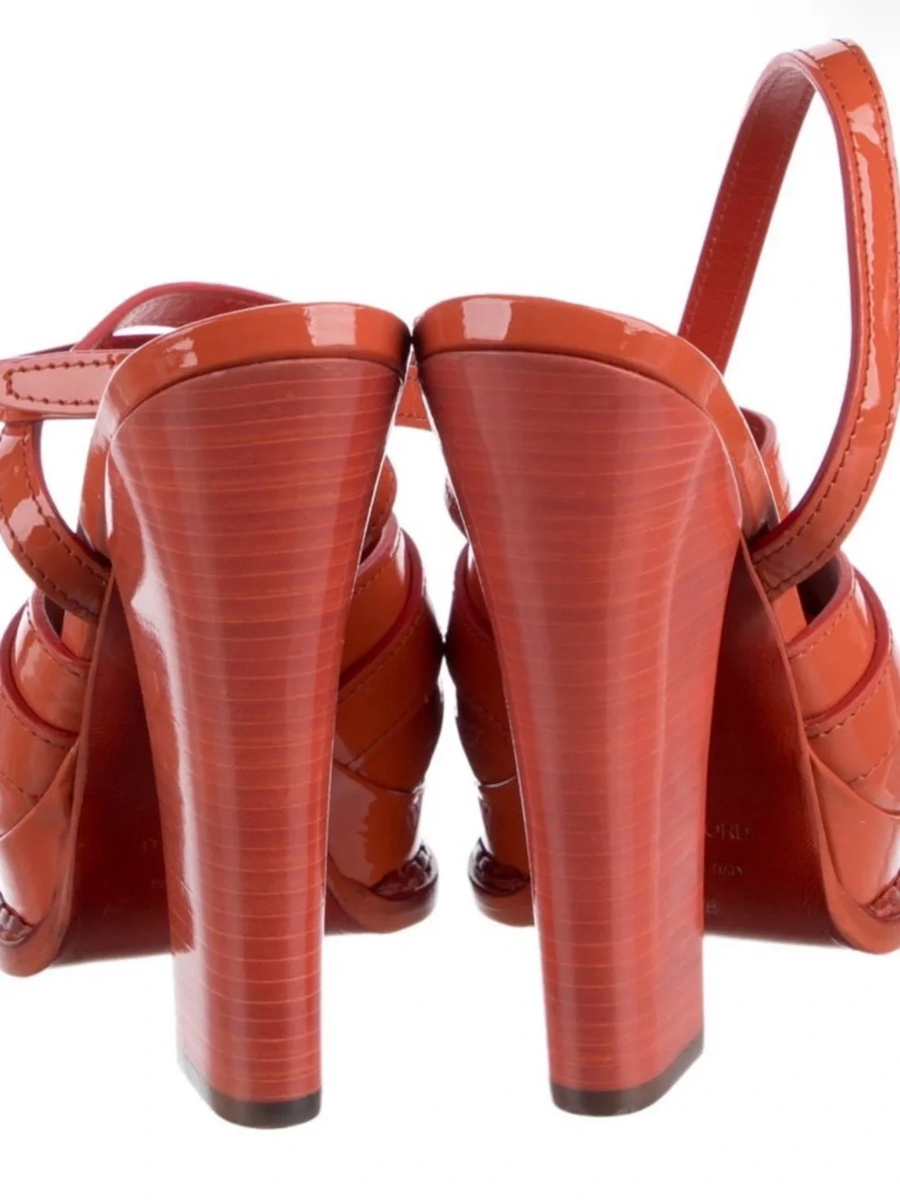 Tom Ford Glossy Orange Patent Crisscross Platform Sandals